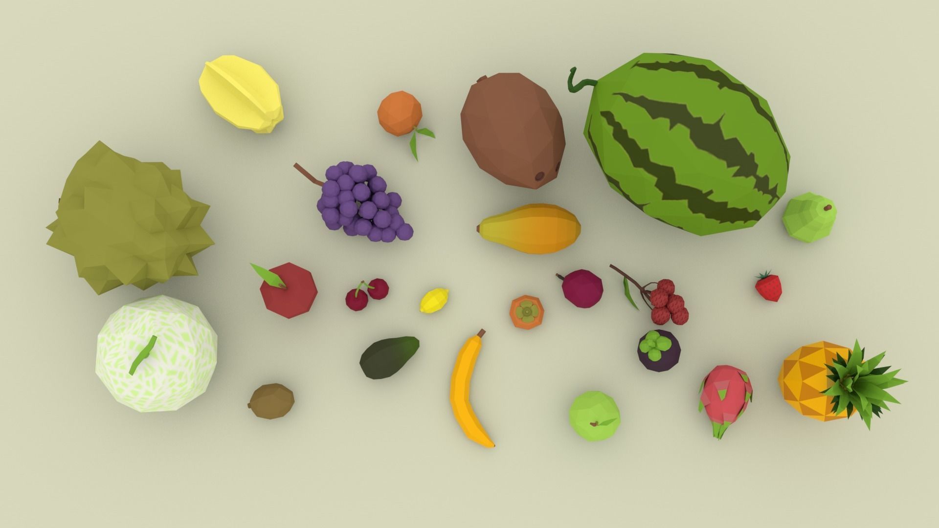 Cartoon fruit Low poly Low-poly 3D model_1
