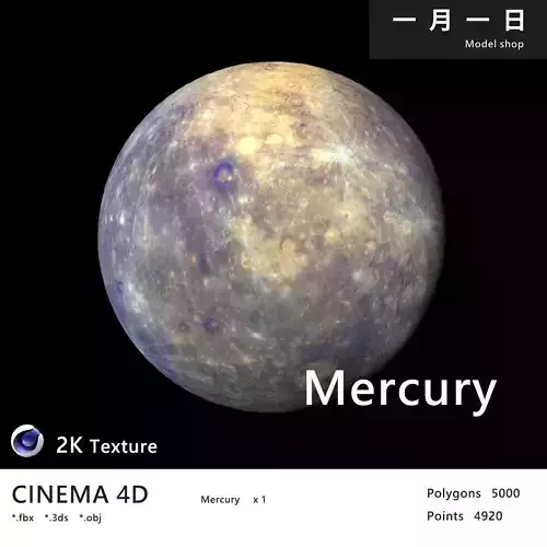 Realistic planet Mercury Low-poly 3D model