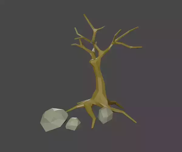 Leafless trees and rocks Free low-poly 3D model