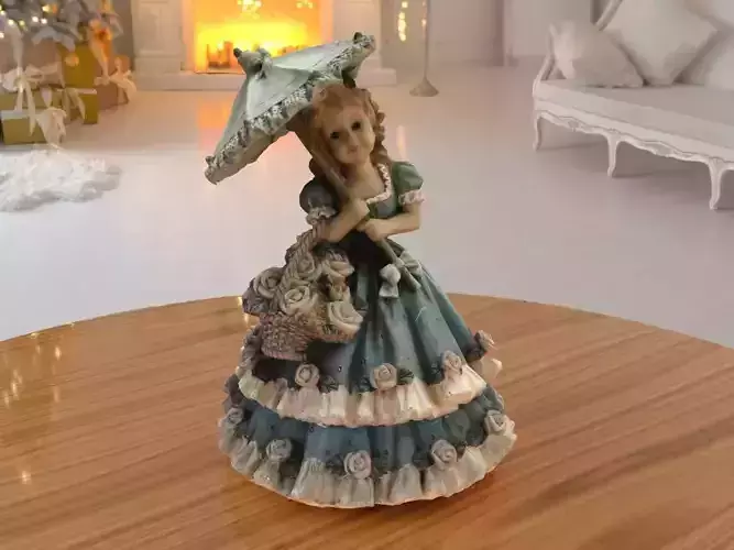 Girl Umbrella Statue low-poly PBR Ornament figurine VR-AR
