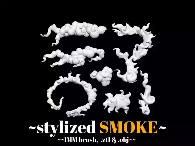 Stylized smoke cloud mist pack 2 IMM brush and obj files