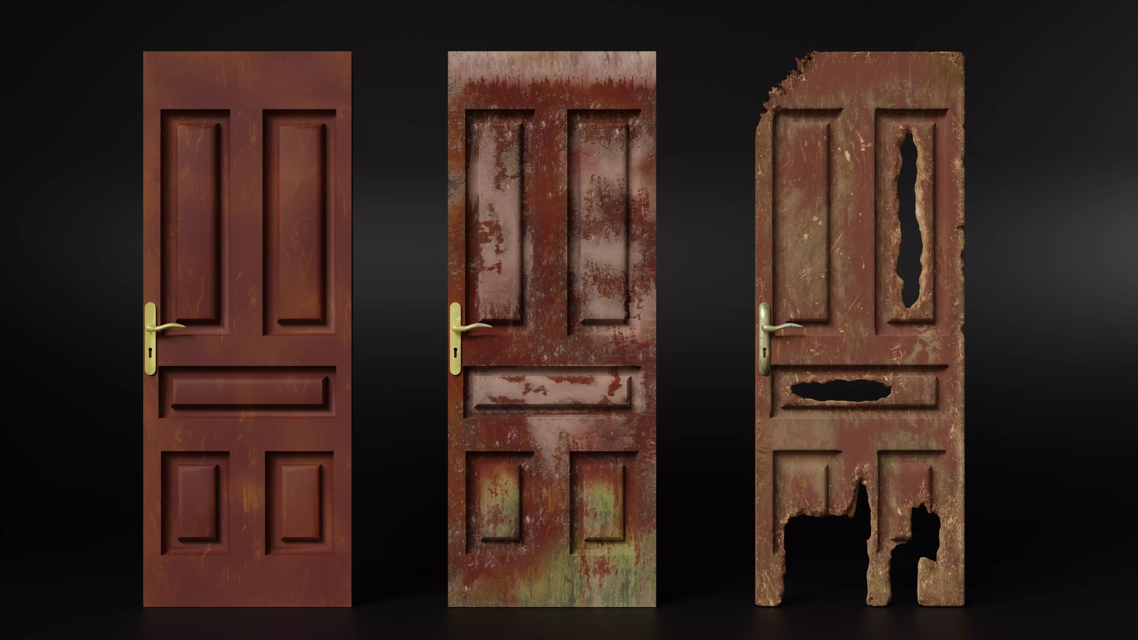 wooden doors set Low-poly 3D model