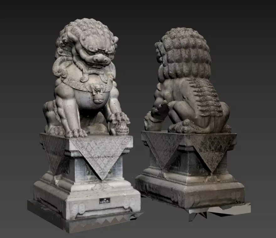 China stone lions 3D model_0