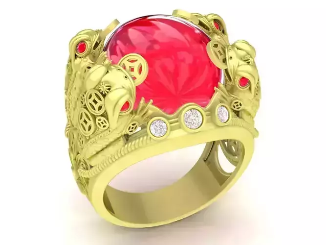 Four spirit Toad keep coins and oval ruby men ring 