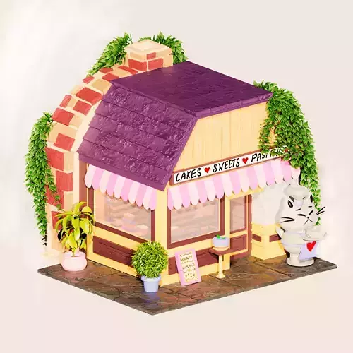 Cake Shop Store Plants Cat Environment Street  3D model