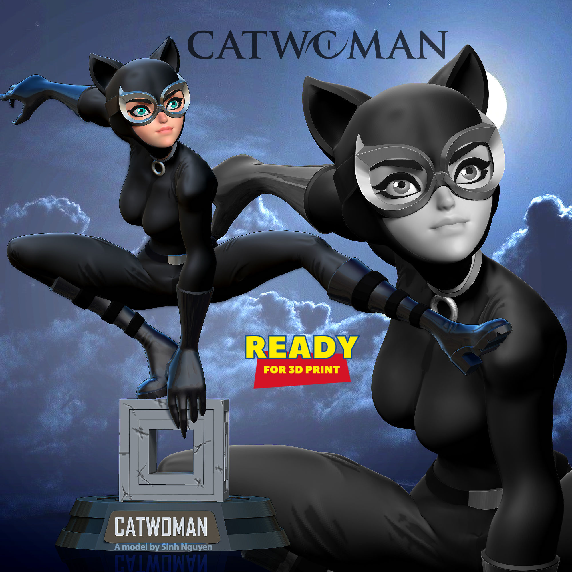 Catwoman stylized 3D print model_10
