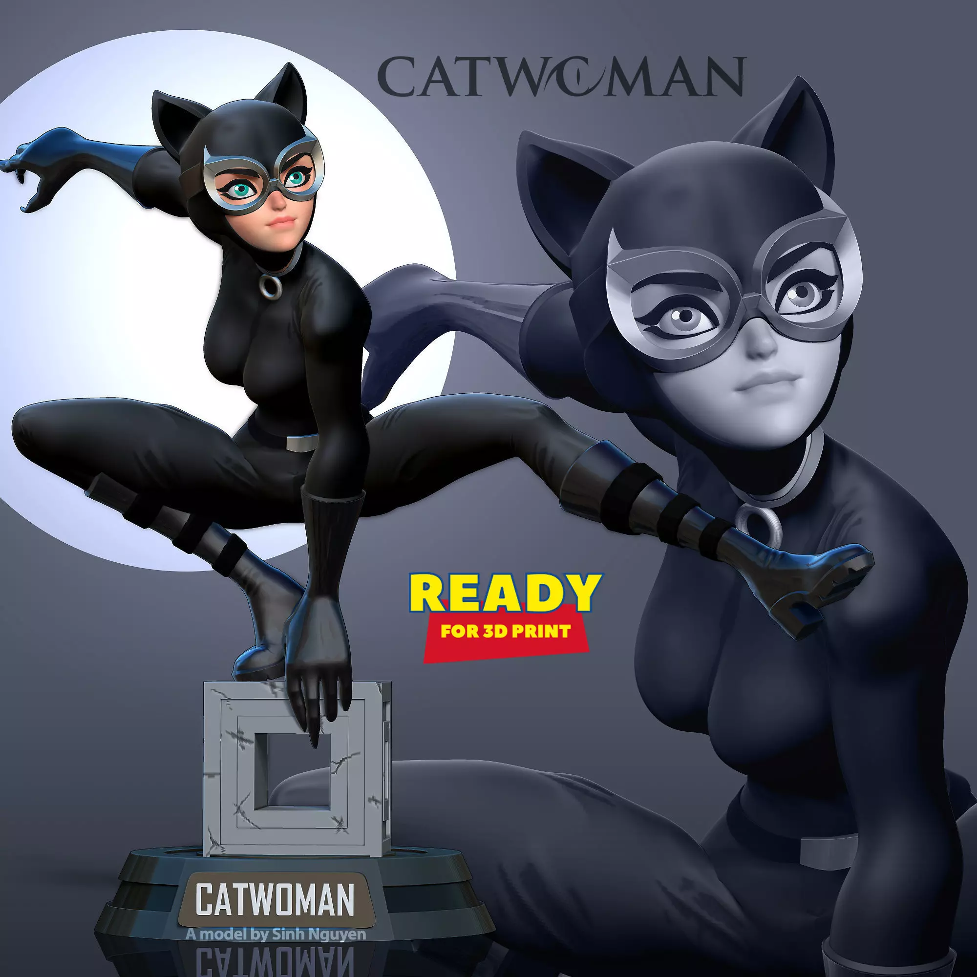 Catwoman stylized 3D print model_0