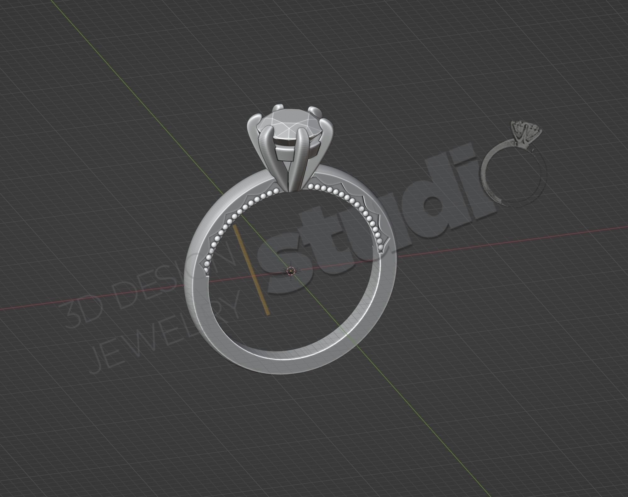 Highly detailed solitaire diamond ring 3d design 3D print model_8