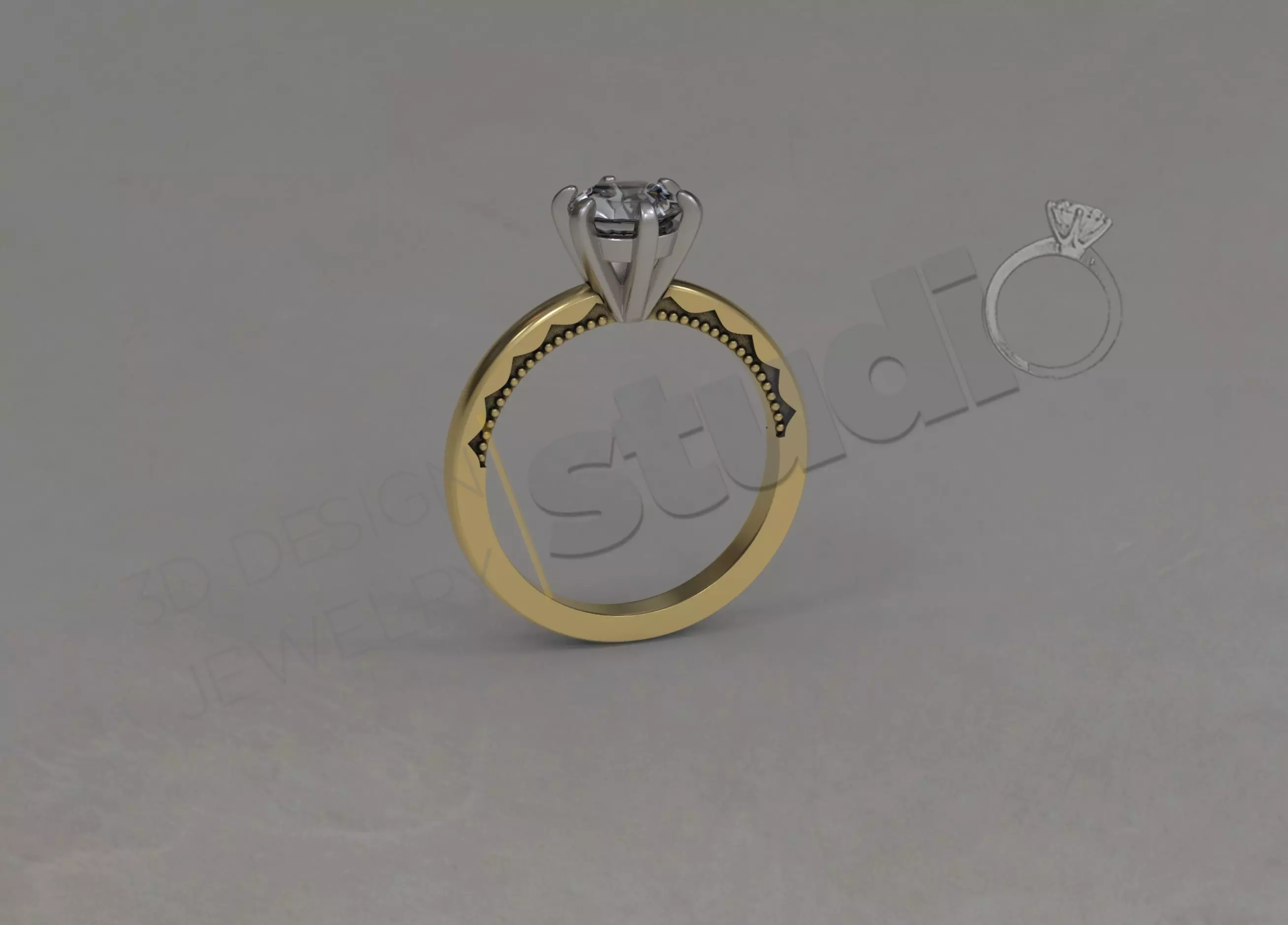 Highly detailed solitaire diamond ring 3d design 3D print model_0