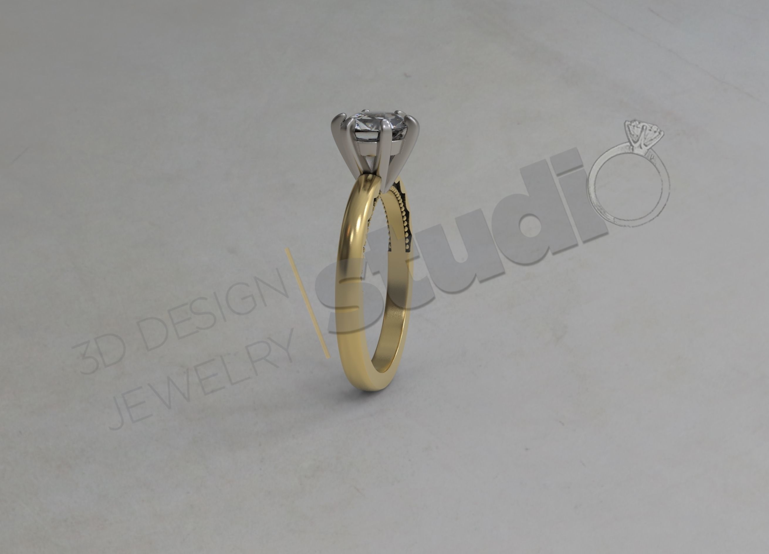 Highly detailed solitaire diamond ring 3d design 3D print model_1
