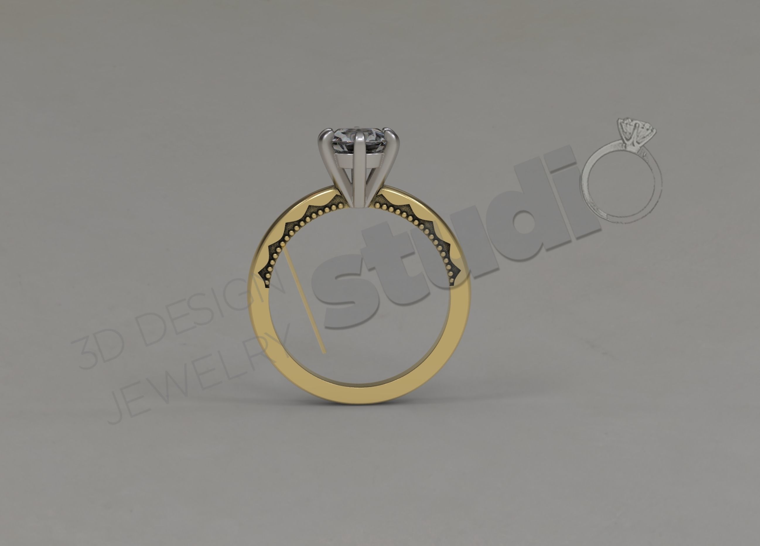Highly detailed solitaire diamond ring 3d design 3D print model_2
