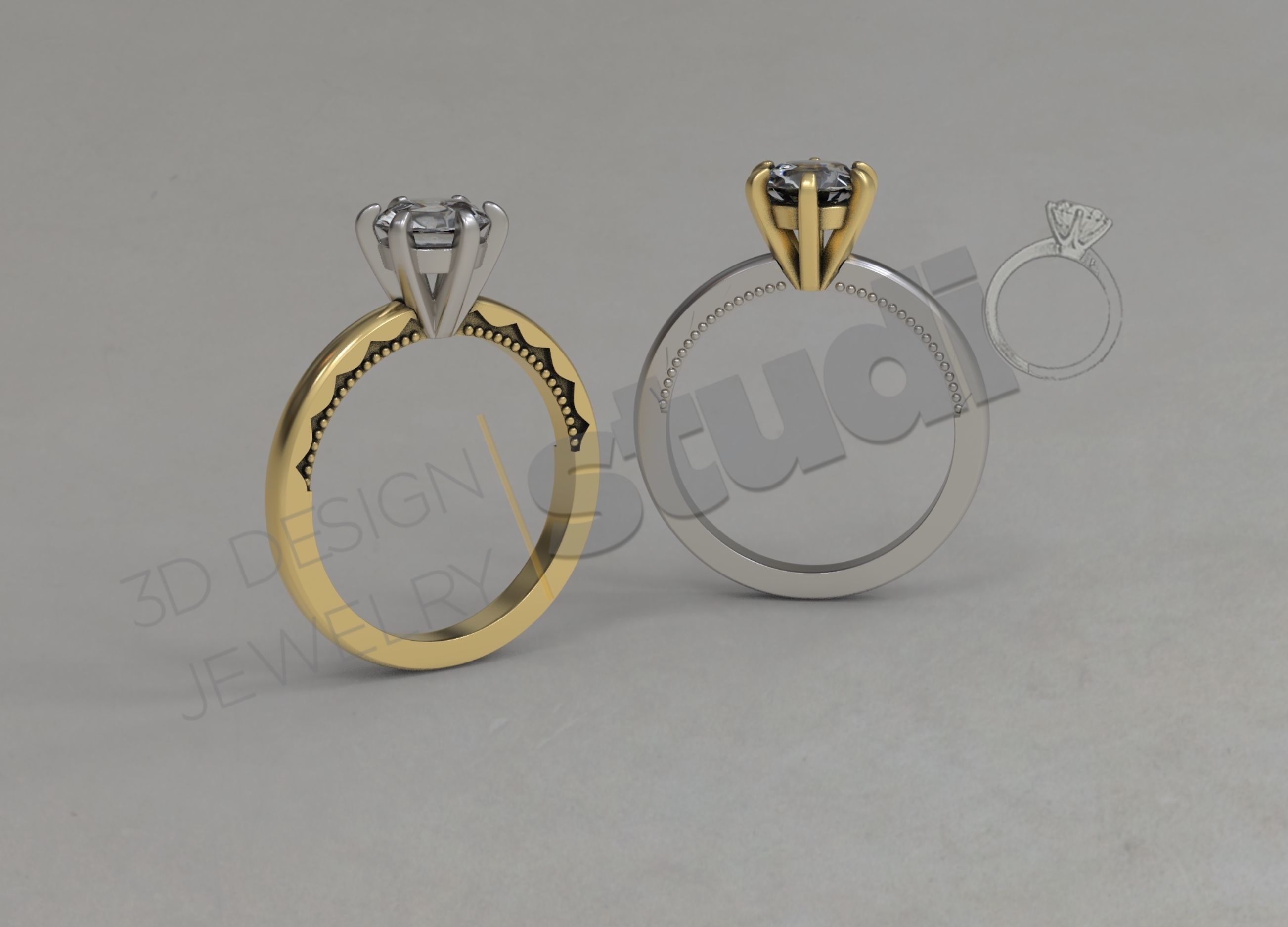 Highly detailed solitaire diamond ring 3d design 3D print model_4