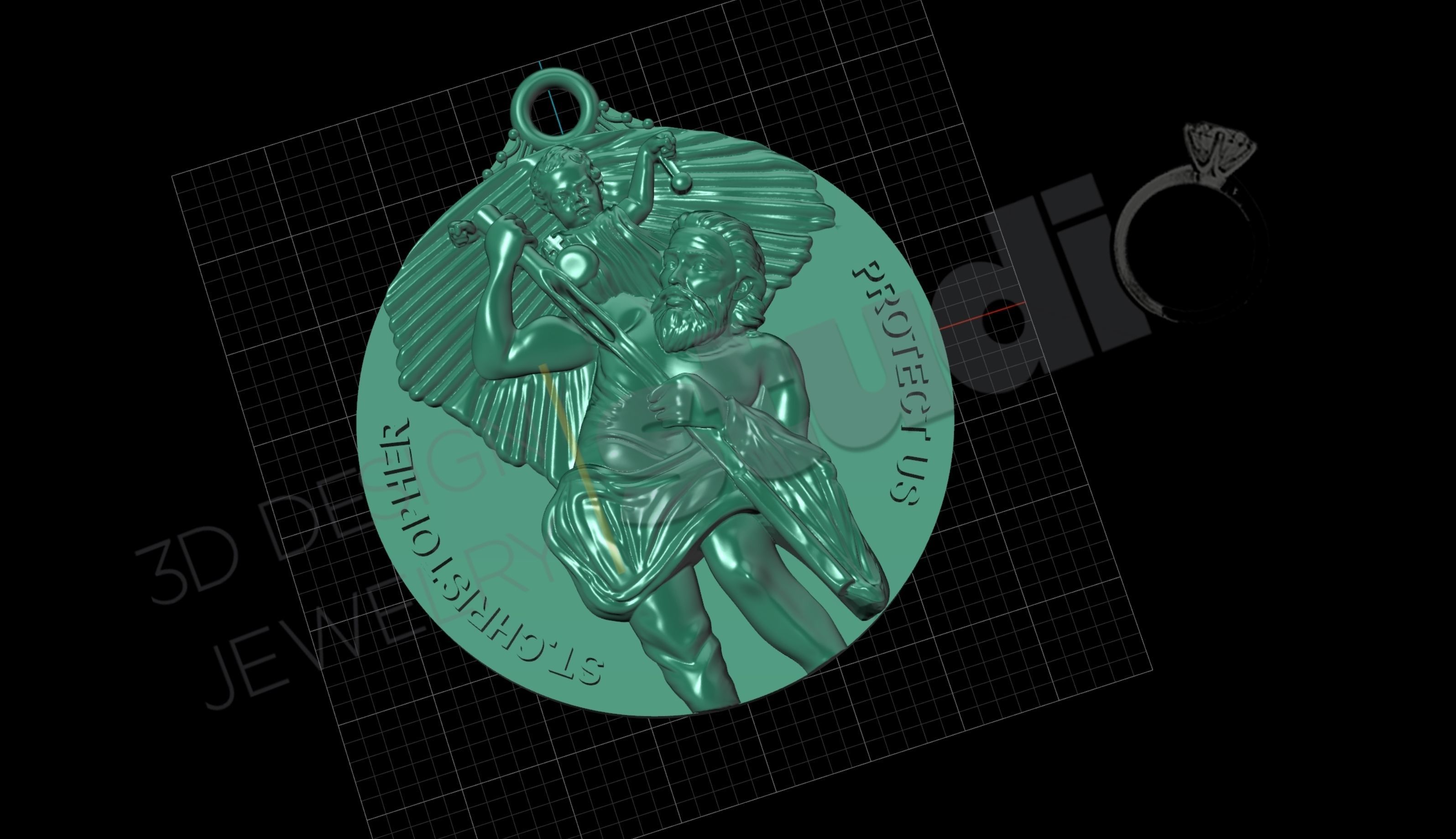 Highly detailed coin pendant of Saint Christopher model 3D print model_3