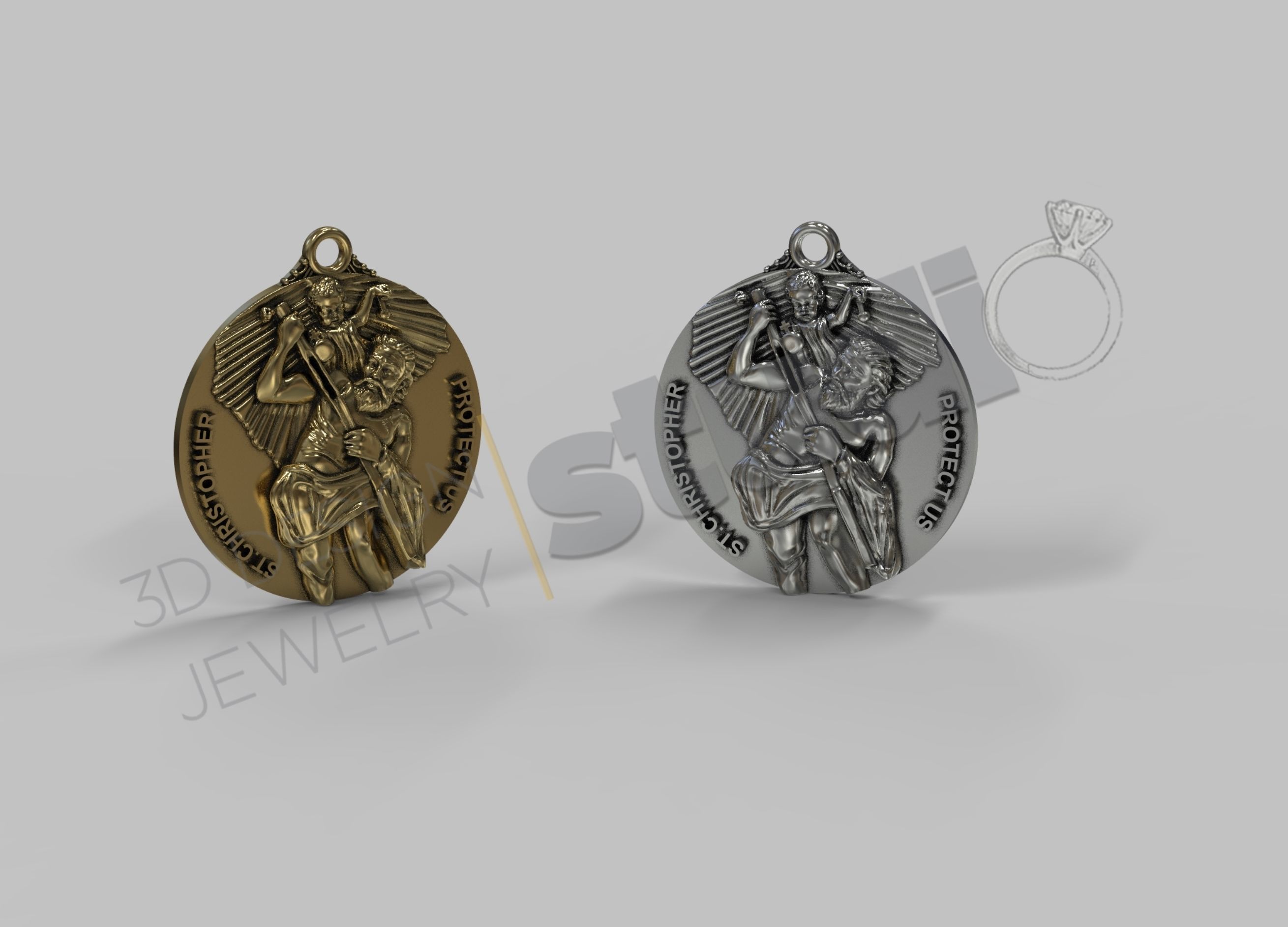 Highly detailed coin pendant of Saint Christopher model 3D print model_2