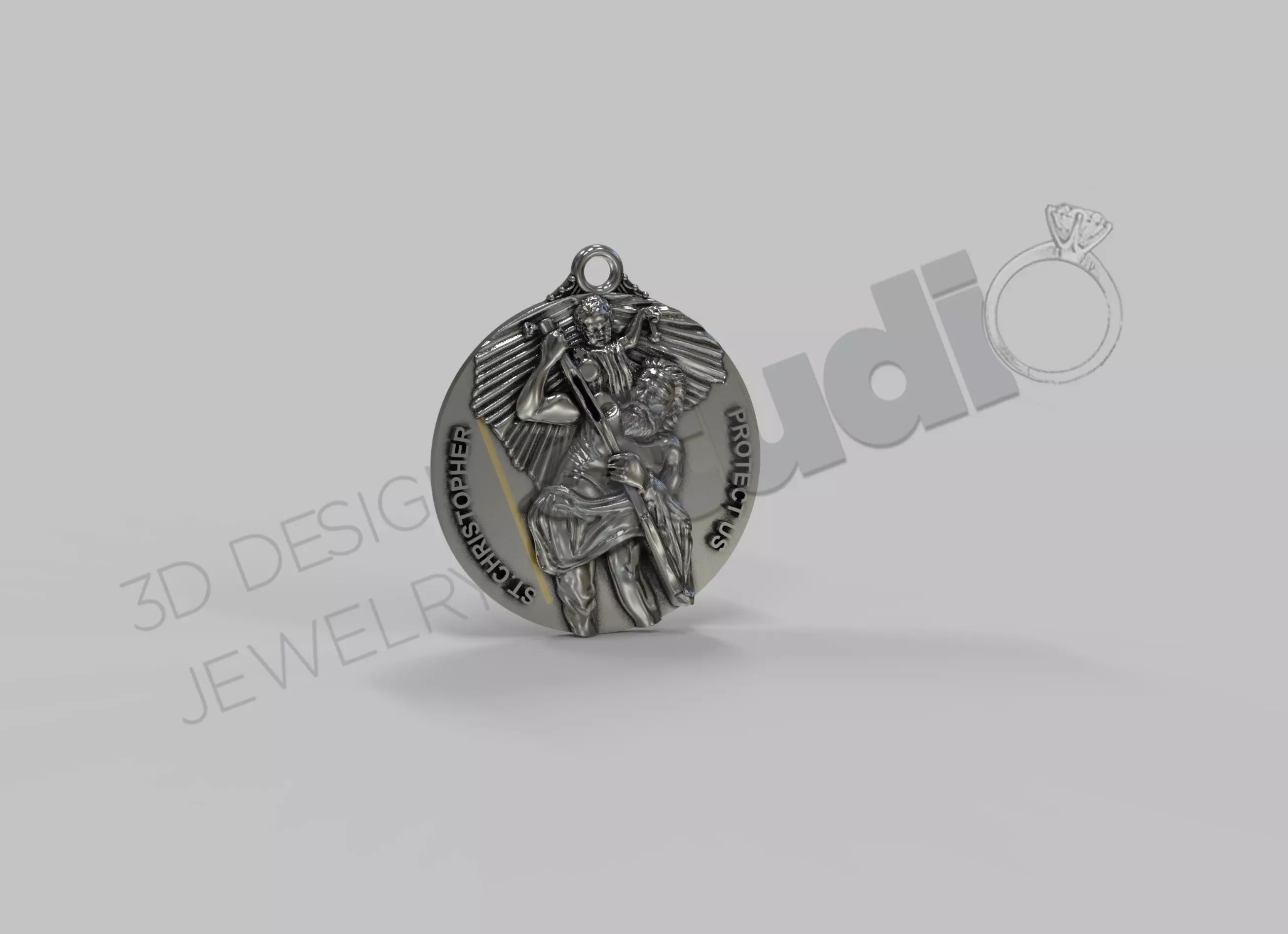 Highly detailed coin pendant of Saint Christopher model 3D print model_0