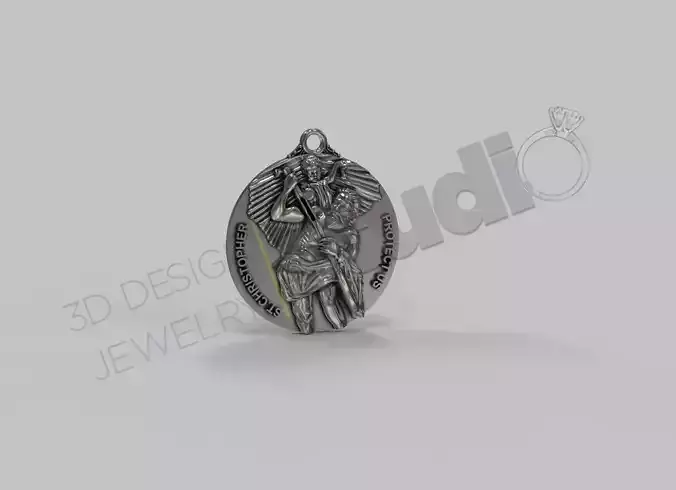 Highly detailed coin pendant of Saint Christopher model