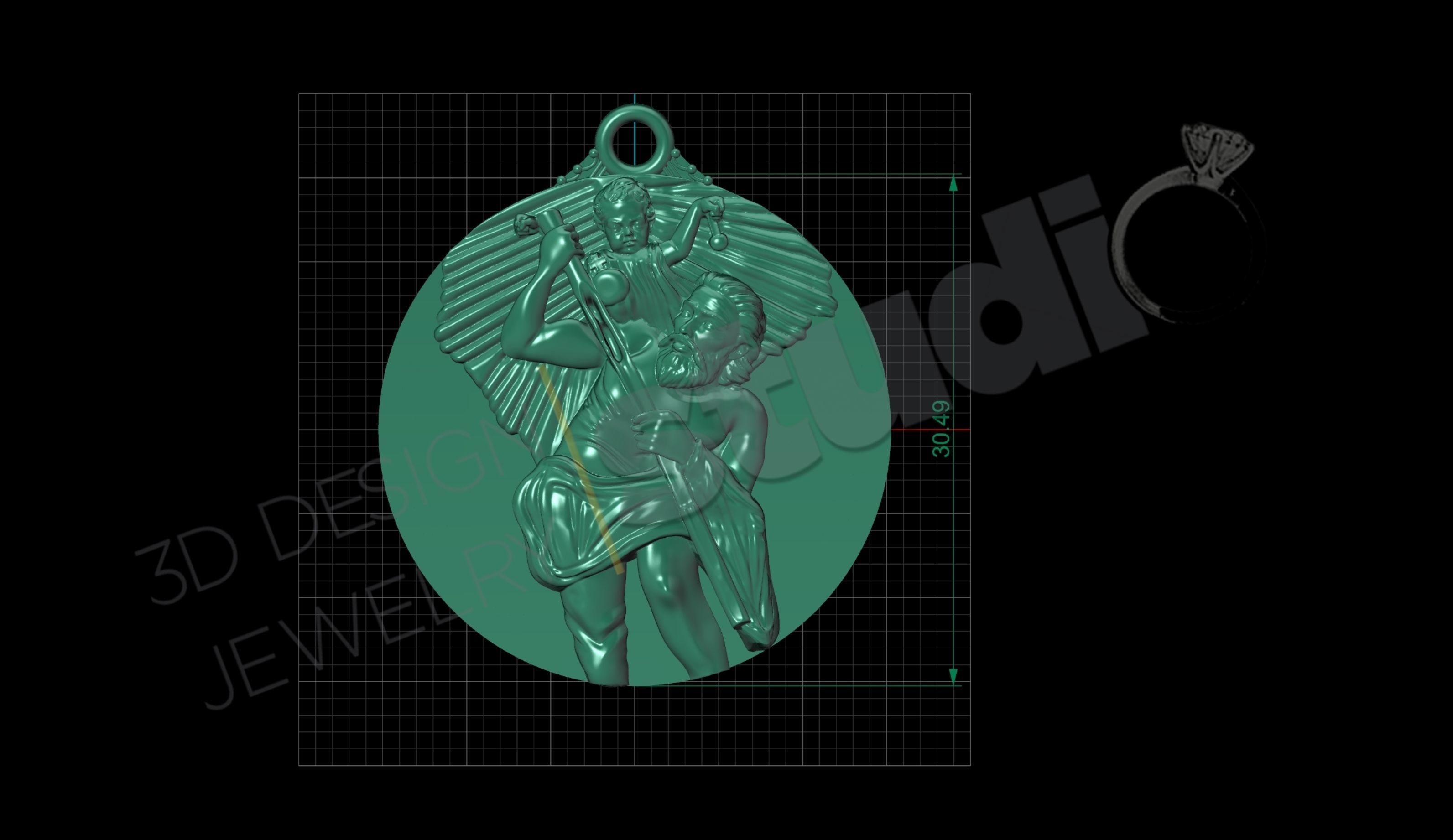 Highly detailed coin pendant of Saint Christopher model 3D print model_4