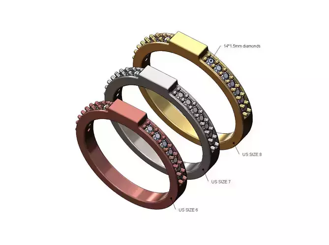 Thin diamond rectangular signet ring Us sizes 6 7 8