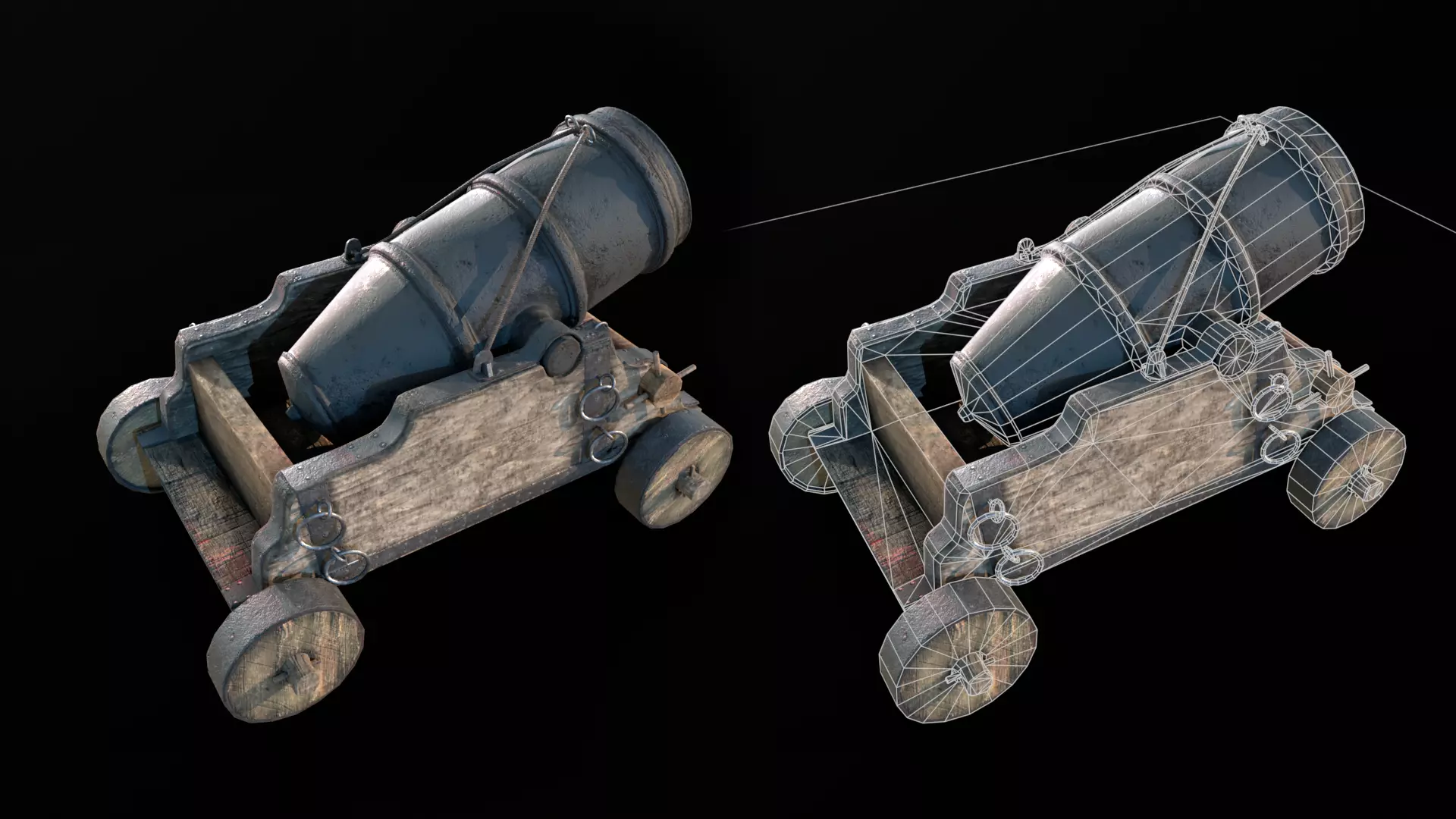 Mortar two cannons on wheels Low-poly 3D model_0