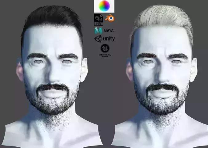 Realtime hair modern  Man low poly Hairstyle Game Ready Low-poly 3D model