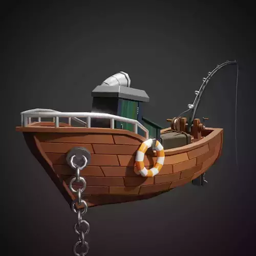 Lowpoly Cartoon Fishing Boat