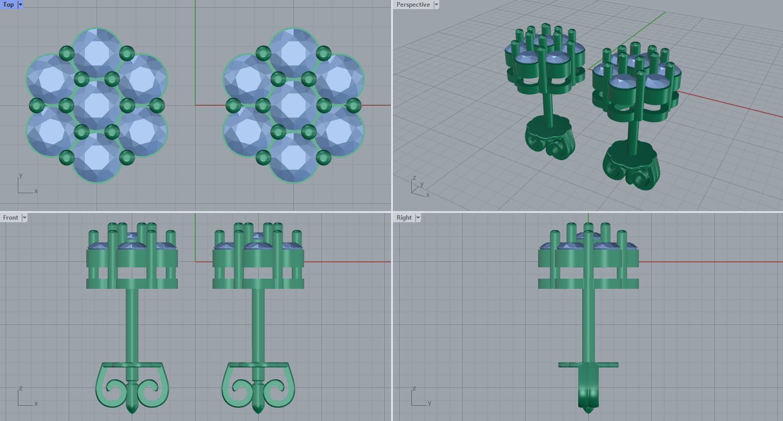 diamonds earrings 3D print model_1