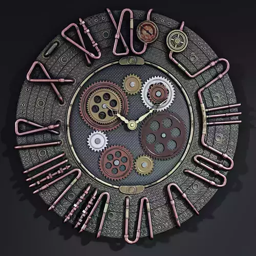 Steampunk Brass Conduit Wall Clock Low-poly 3D model