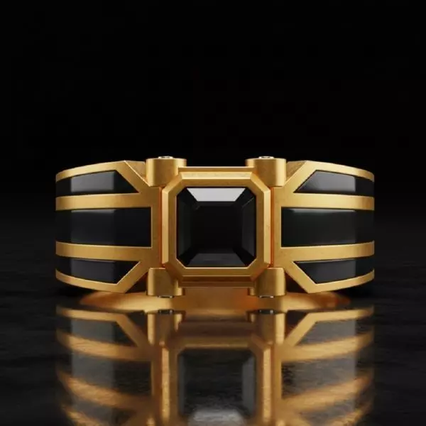 Modern Matte Gold Ring with Black Reflective Stone Free 3D print model