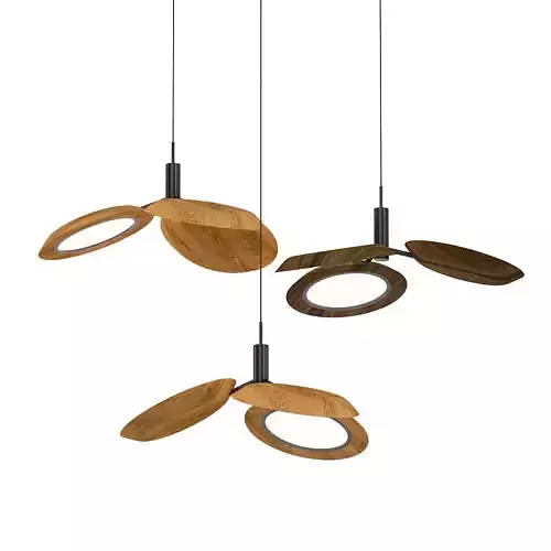 ULRICA three wooden pendant lights hanging from ceiling 3D model