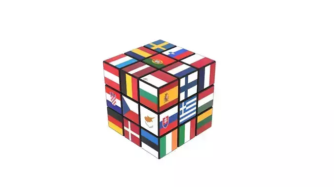 Rubiks Cube With Flags 3D model