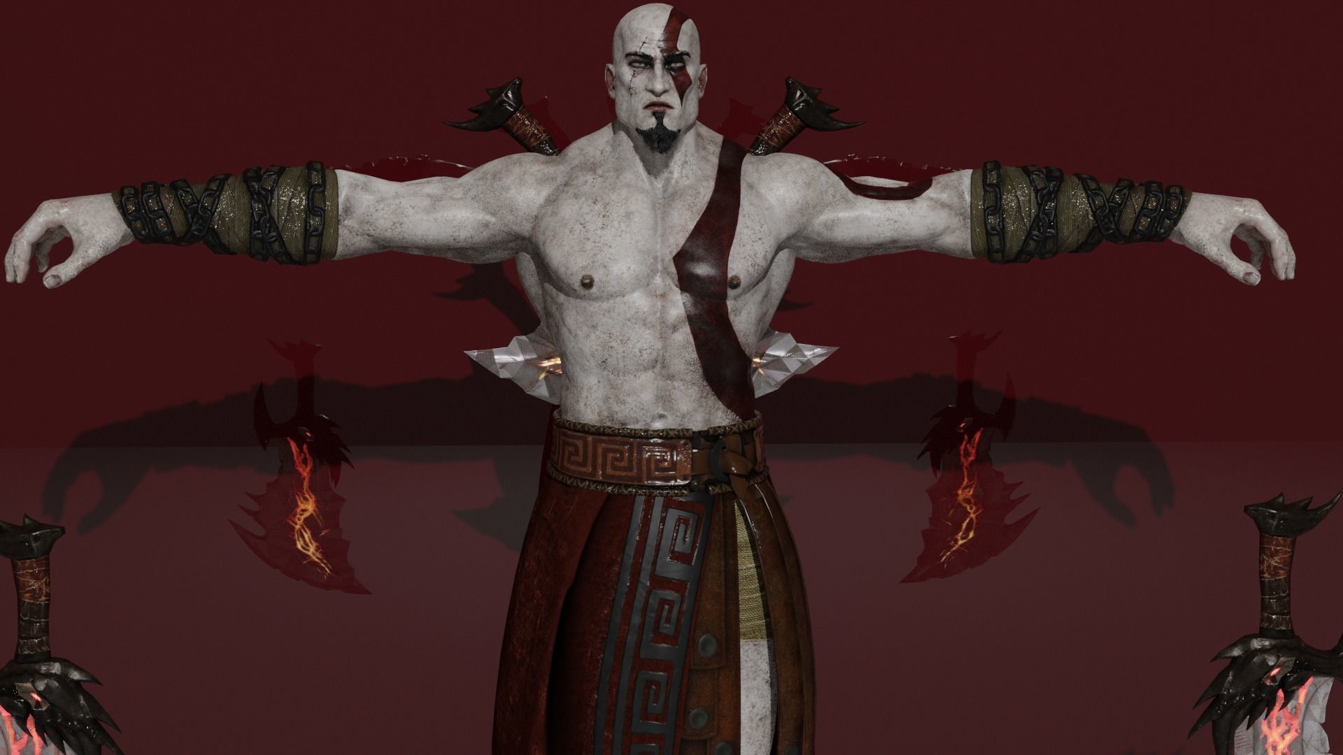 Kratos sword with flames Low-poly 3D model_3