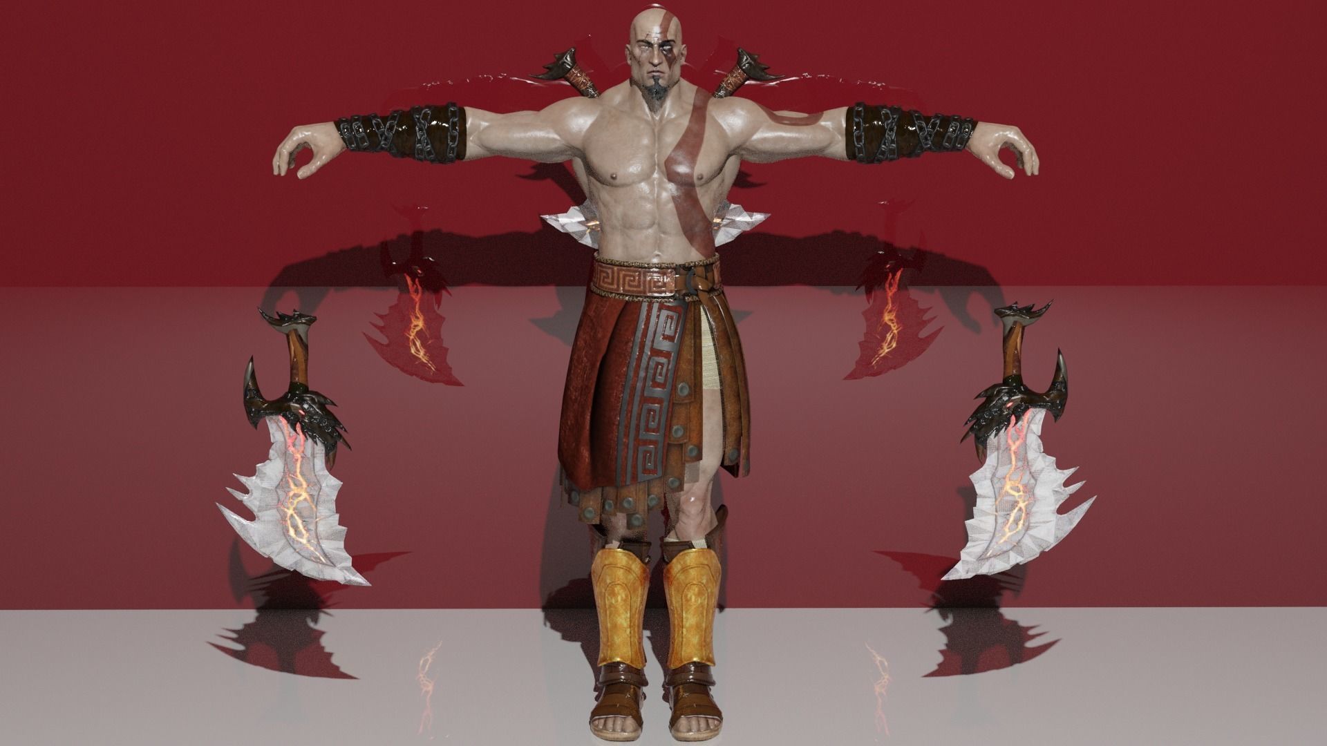 Kratos sword with flames Low-poly 3D model_1