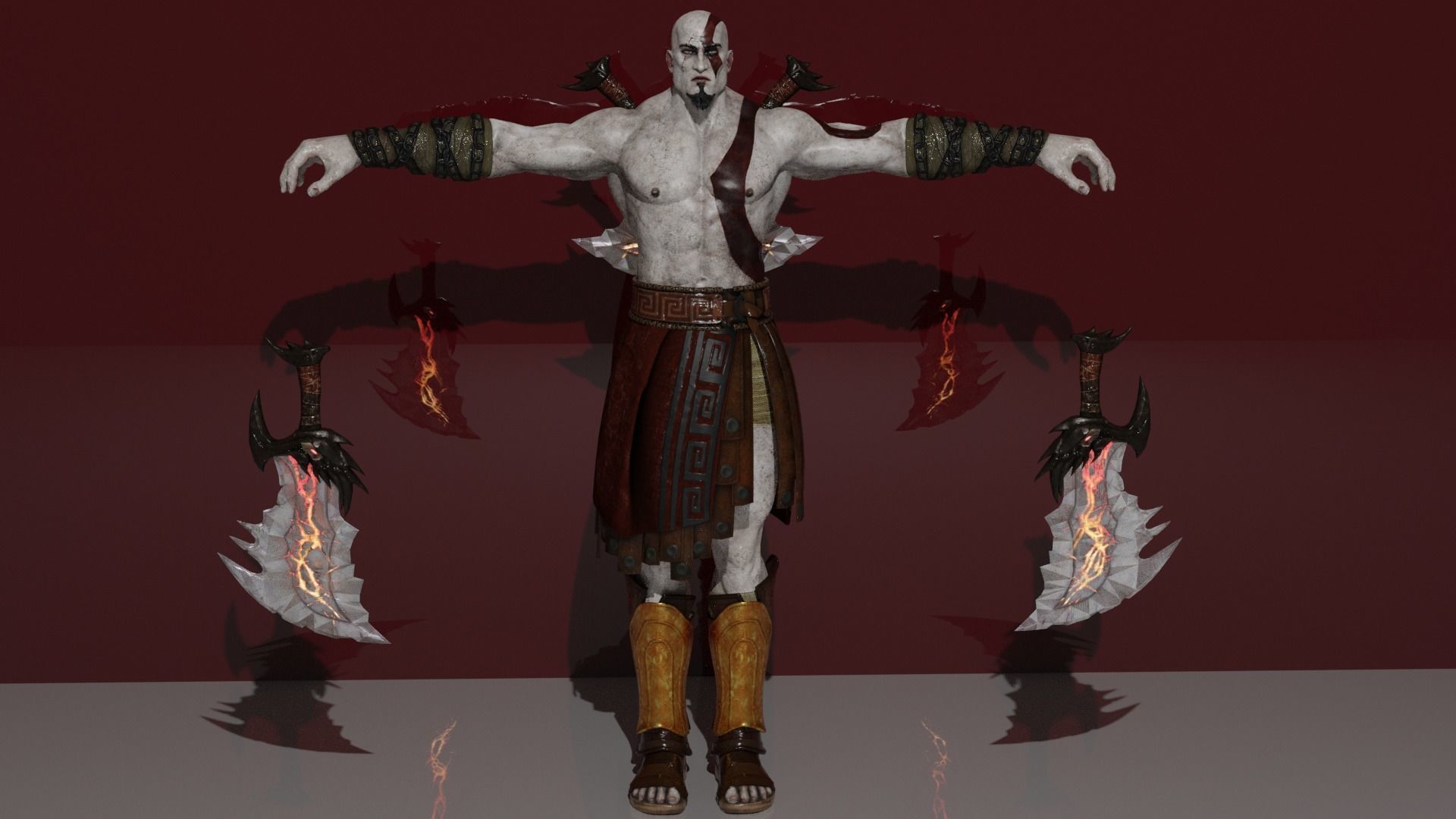 Kratos sword with flames Low-poly 3D model_2