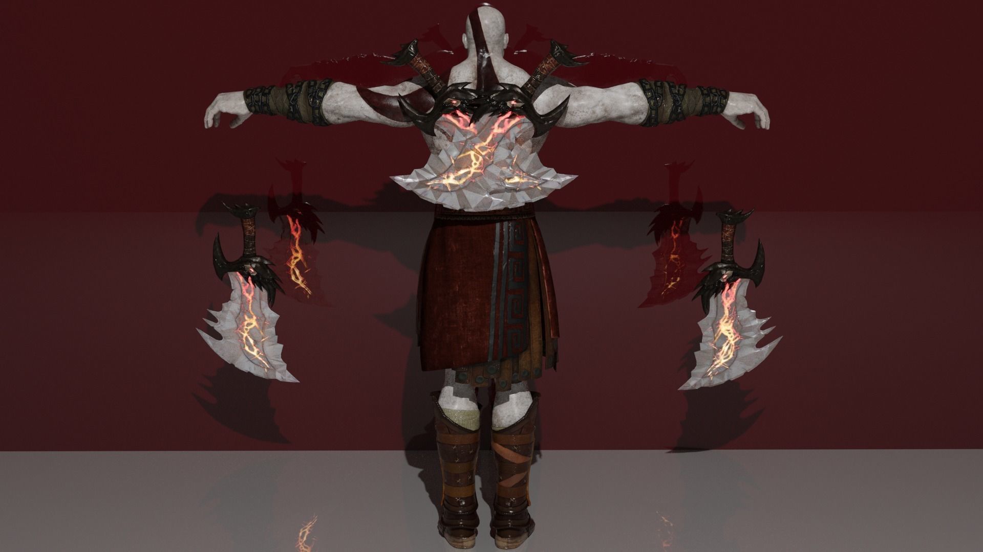 Kratos sword with flames Low-poly 3D model_4