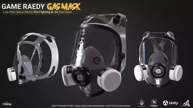 Low Poly Game Ready Fire Fighting Gas mask Low-poly 3D model