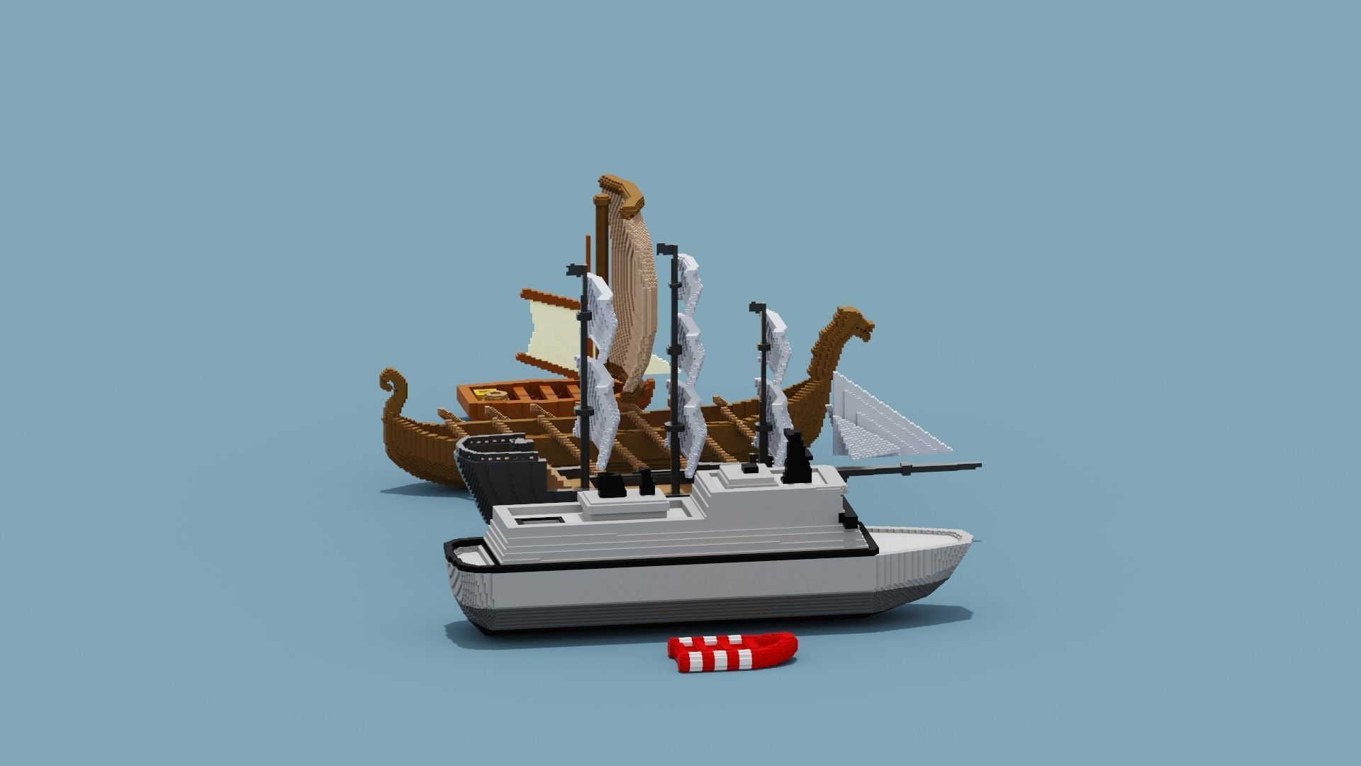 Voxel Boat Collection Low-poly 3D model_15