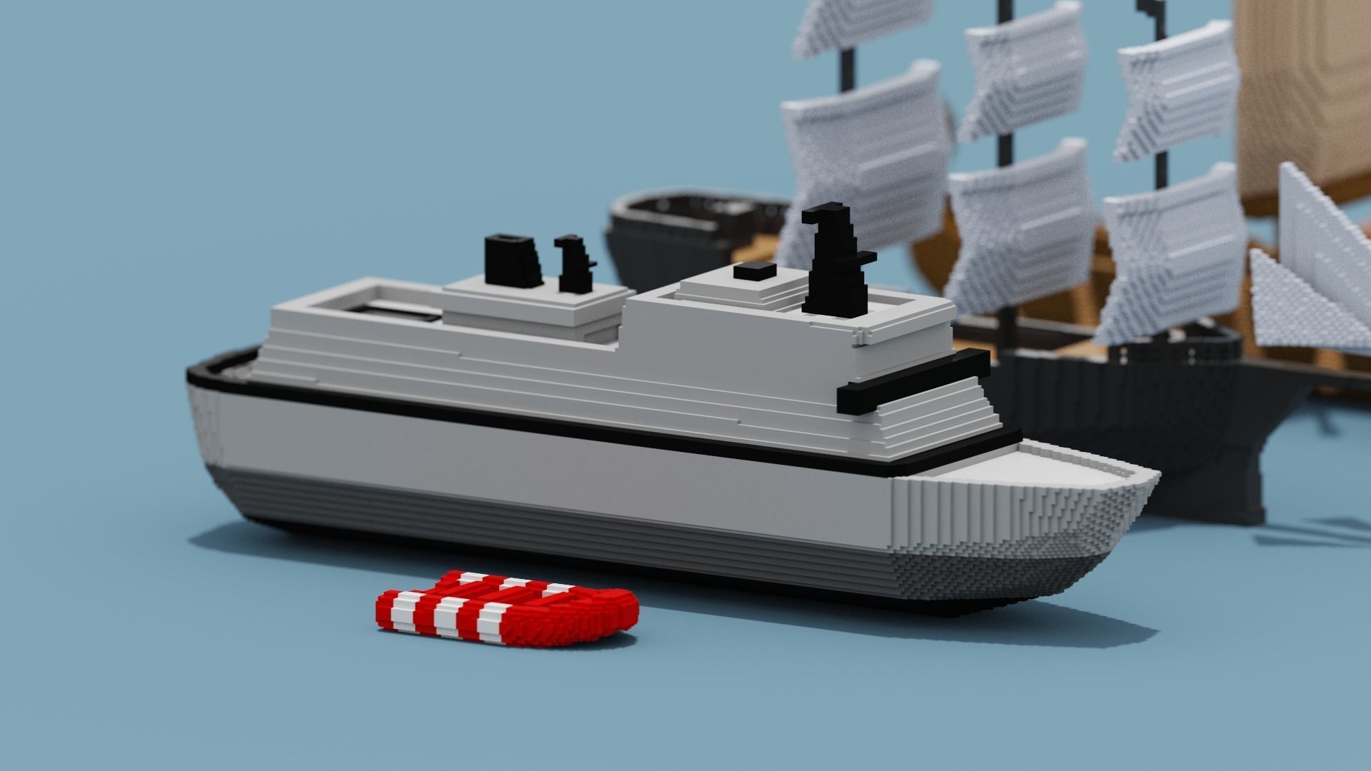 Voxel Boat Collection Low-poly 3D model_1
