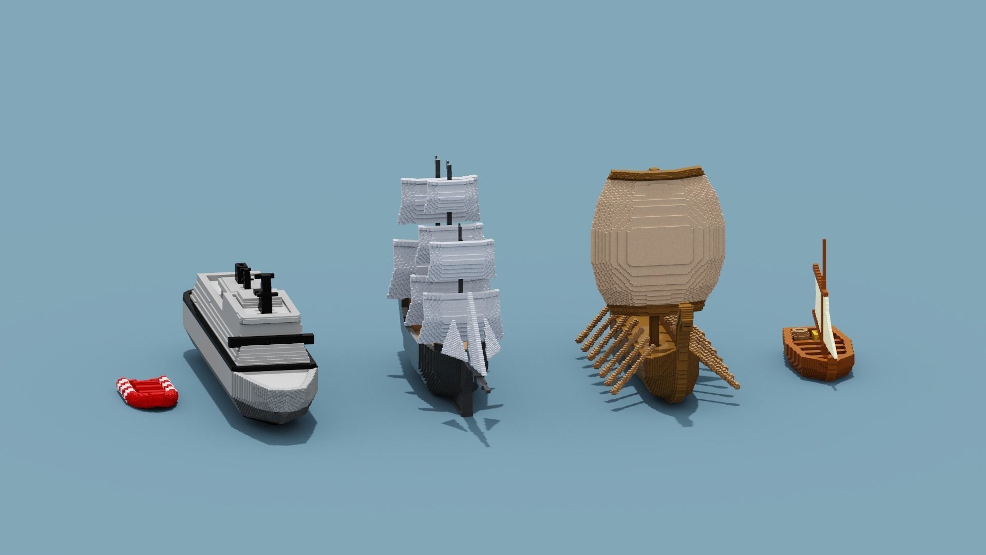 Voxel Boat Collection Low-poly 3D model_6