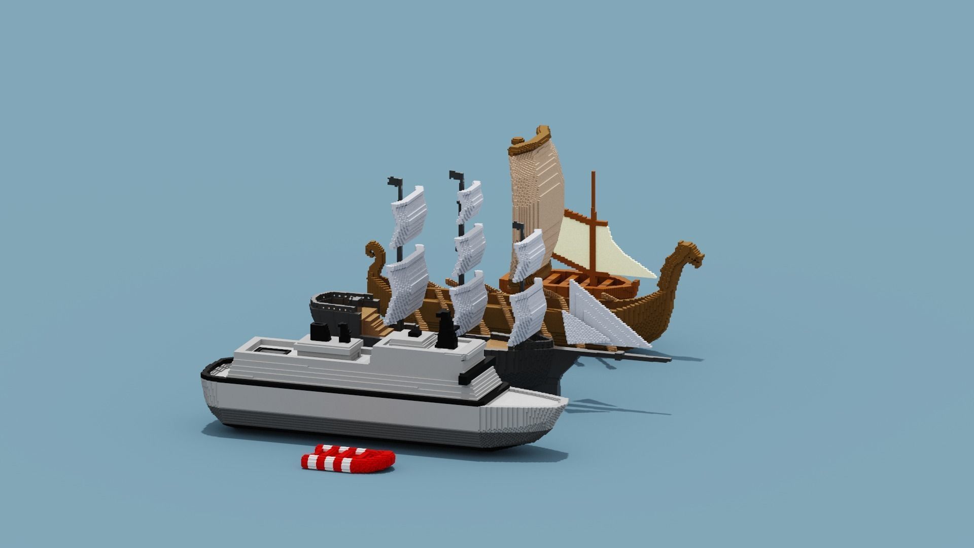 Voxel Boat Collection Low-poly 3D model_16