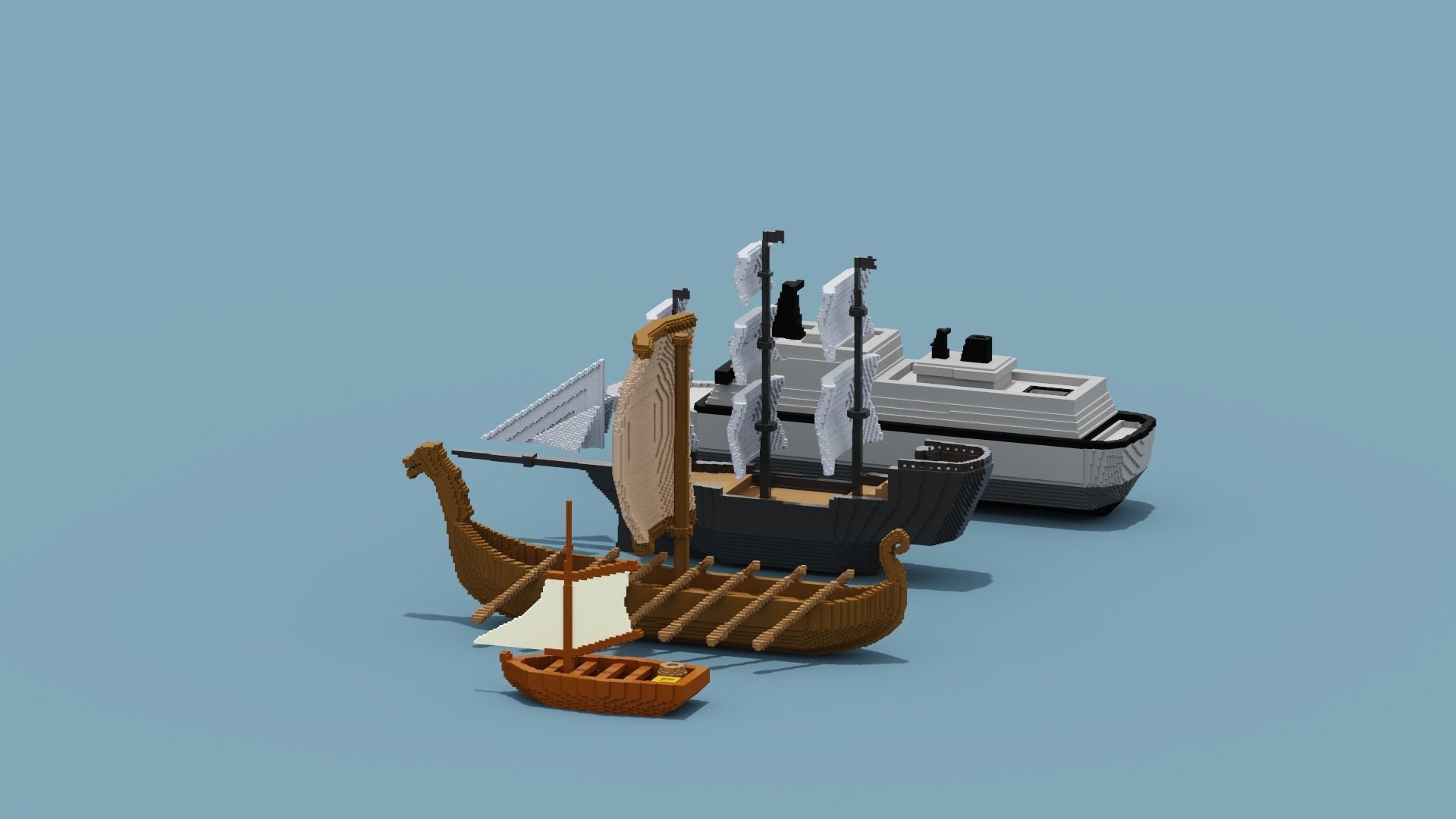Voxel Boat Collection Low-poly 3D model_10