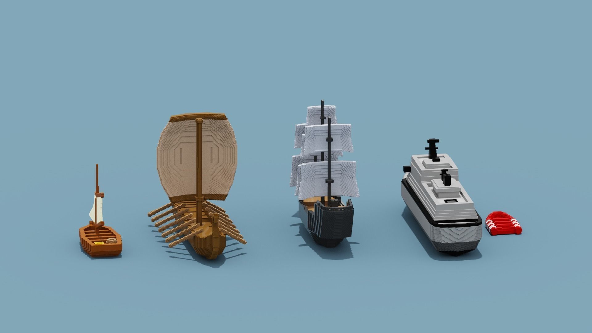 Voxel Boat Collection Low-poly 3D model_12