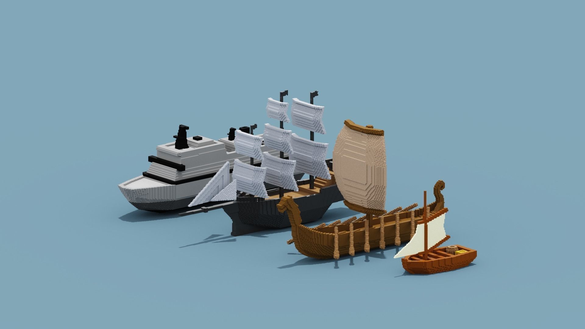 Voxel Boat Collection Low-poly 3D model_8