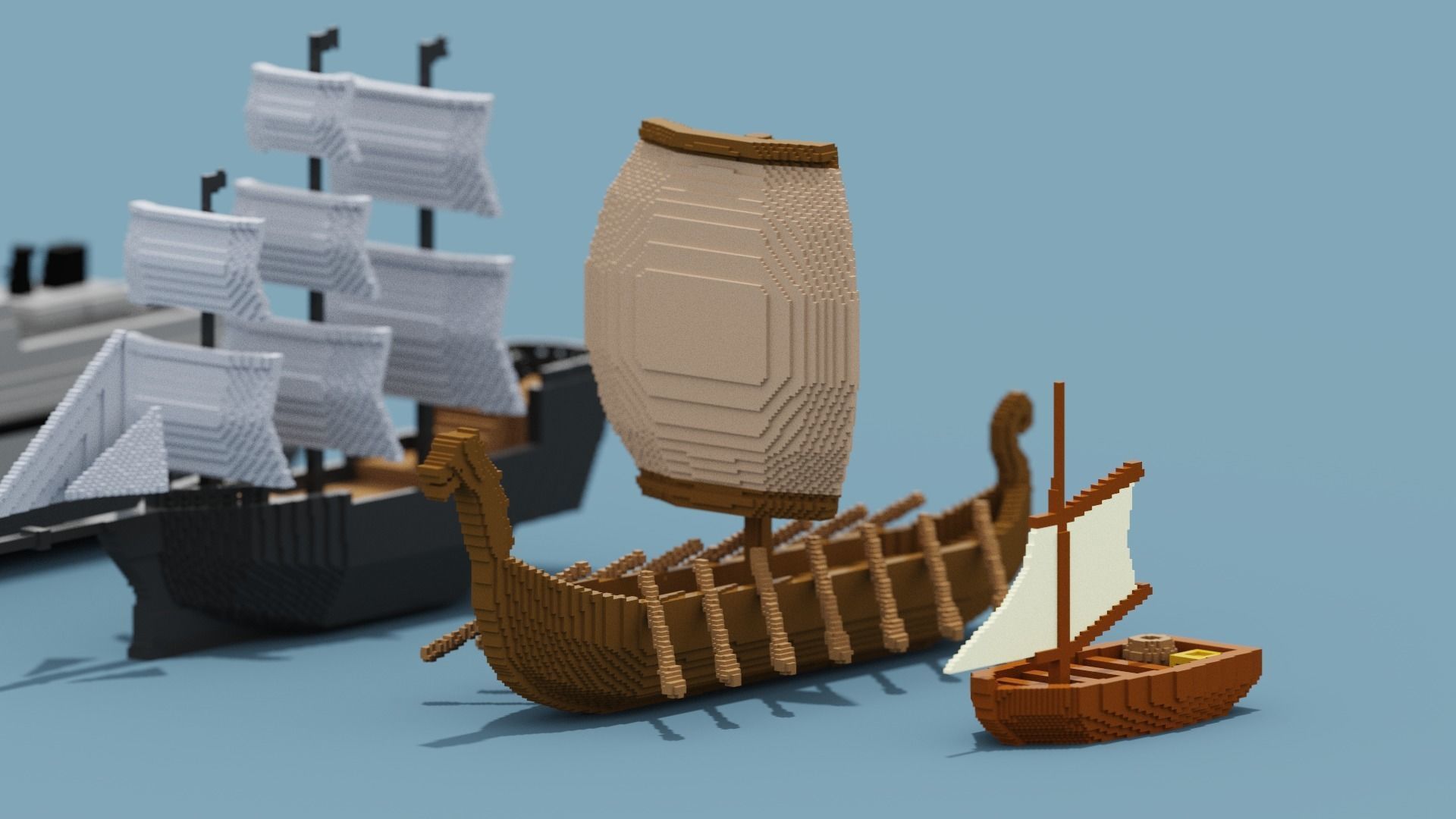 Voxel Boat Collection Low-poly 3D model_3
