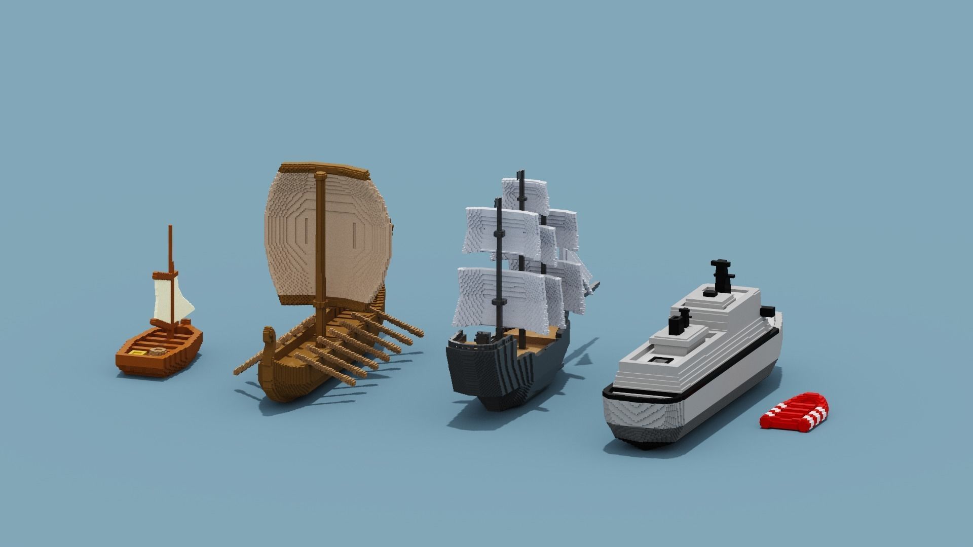 Voxel Boat Collection Low-poly 3D model_13