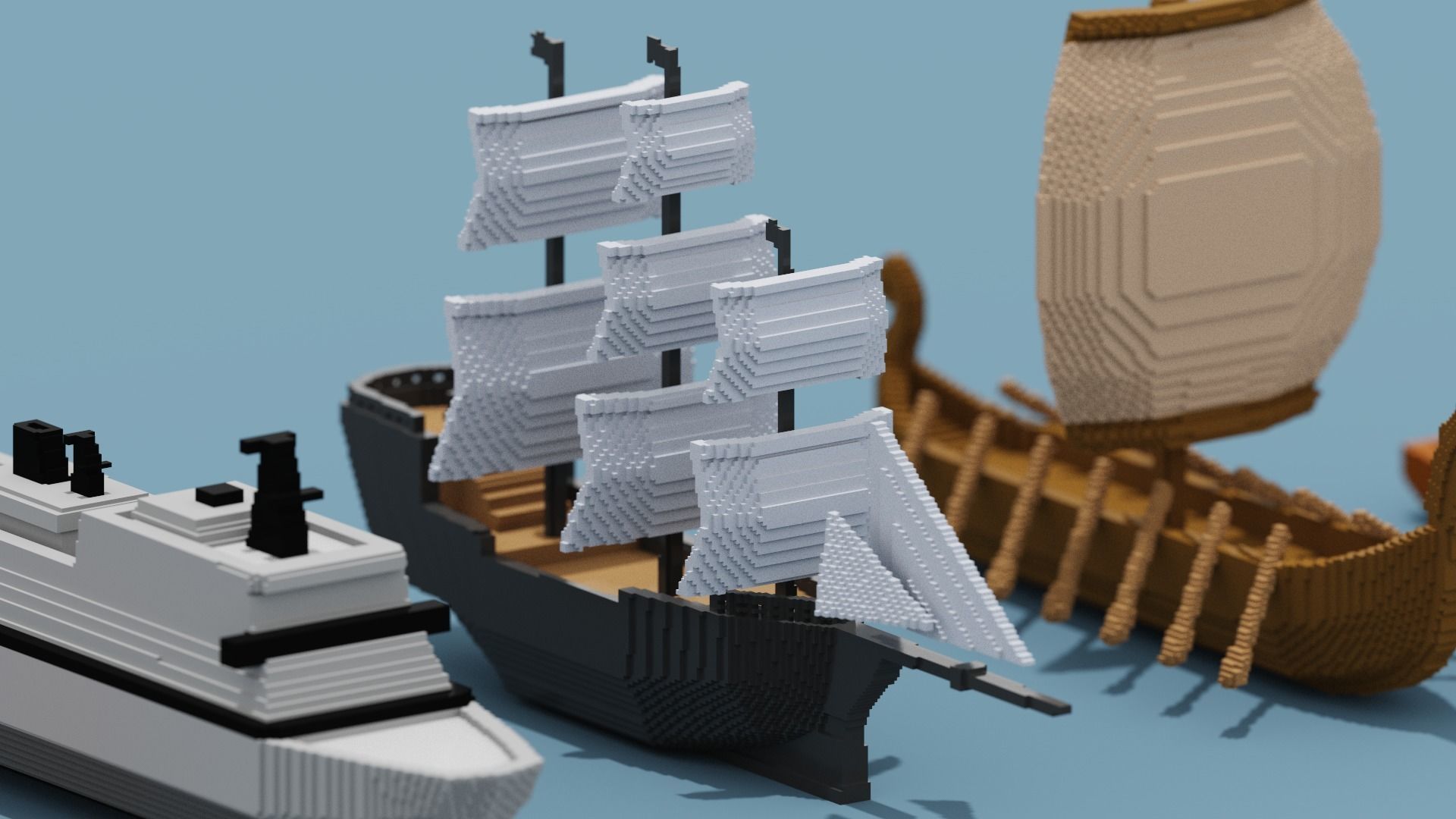 Voxel Boat Collection Low-poly 3D model_2