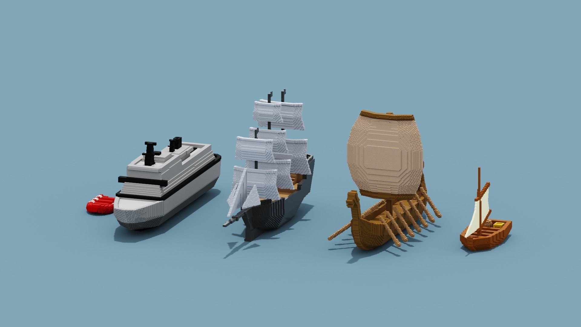 Voxel Boat Collection Low-poly 3D model_7