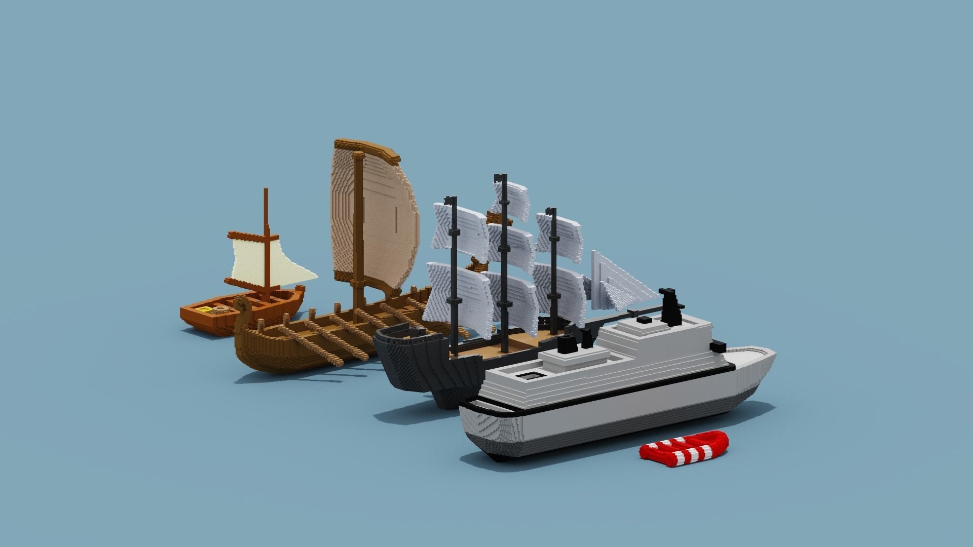 Voxel Boat Collection Low-poly 3D model_14