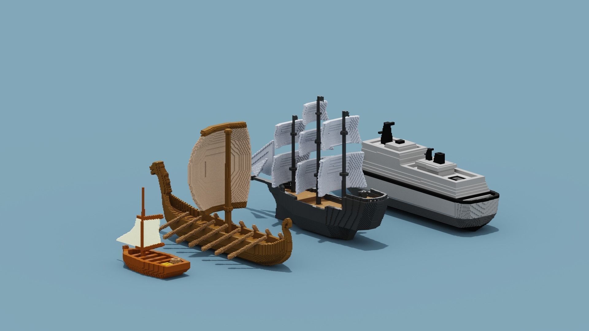 Voxel Boat Collection Low-poly 3D model_11