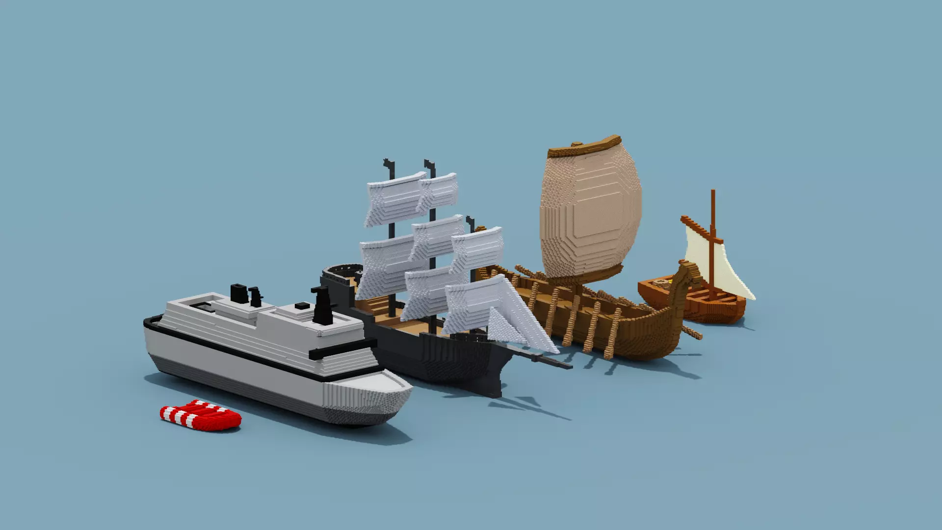 Voxel Boat Collection Low-poly 3D model_0