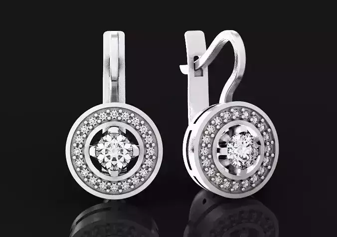  classic elegant earrings with round stone 502 3D print model